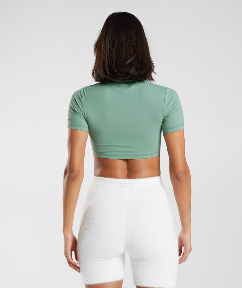 Women's Gymshark Whitney Short Sleeve Cropped Tops Green | NZ 4OZSKQ